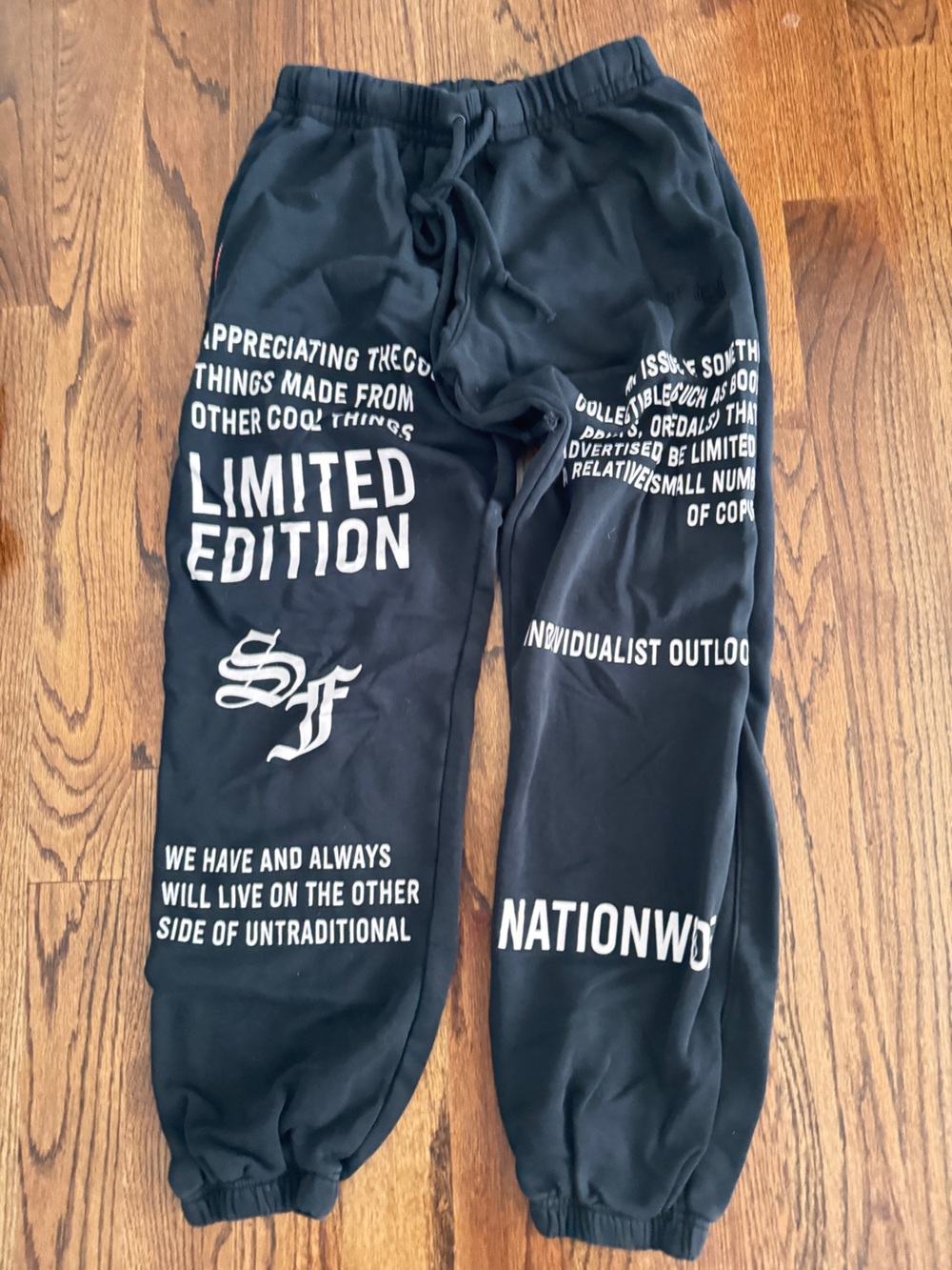 Black Limited Edition Graphic Joggers with White Print
